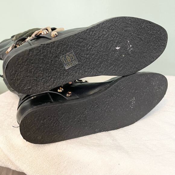 Ivy Kirzhner New York Black Leather Sheep Fur Buckle Studded Booties Size 6B - Picture 10 of 12